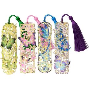 4Pcs Chinese Floral Butterfly Bookmark Set Hollow Flower Bookmarks with Tassels Aesthetic Reading Bookmarkers for Books Fancy Metal Bookmark Cute Book Marks Pretty Bookmarks for Women Book Lovers in Saudi Arabia
