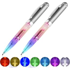 Pen with Light, 2 Pieces Lighted Up Pen, Battery Powered Light Color Changing Ballpoint Pens 7 In 1 Multicolor Lighted Tip Glow PenLights for Writing in The Dark in Saudi Arabia