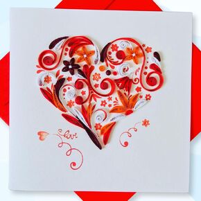 Quilling Cards, handmade card, quilled cards with Handmade Art Quilling birthday card for women, Birthday card, mother... colorful heart design (Flowers Heart 1) in Saudi Arabia
