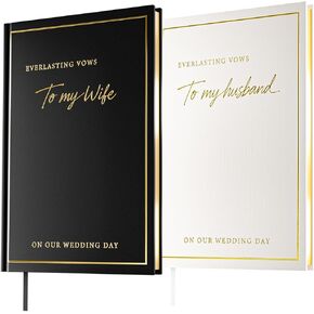 Wedding Vow Books His and Hers with Gold Foil Lettering & Gilded Edges, 5.8 x 4.1 Inch Premium Wedding Registry Must Haves, Wedding Gift Keepsake, 48 Lined Pages (Black and Ivory White) in Saudi Arabia