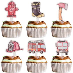 Firetruck Cupcake Toppers, 72 Pcs Fireman Party Cupcake Picks for Firetruck Theme Birthday Baby Shower Party Supplies in Saudi Arabia