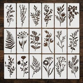 18 PCS Reusable Flower Painting Stencils Botanical Templates for Wood Fabric Wall Decor Wildflower Art Craft Stencil Kit for DIY Drawing Craft Projects in Saudi Arabia