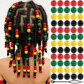 NAISKA 60PCS Hair Beads for Braids 4 Colors Beads for Hair Red Black Braid Bead Yellow Green Loc Pony Bead Dreadlock Jewelry African Hair Accessories for Kids Girls Loc in Saudi Arabia