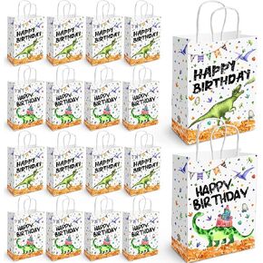 Containlol 16 Pcs Dinosaur Birthday Party Paper Bags - Dino Theme Happy Birthday Gift Bags with Handle for Boy Girl Kids Dinosaur Themed Baby Shower Party Favors in Kuwait