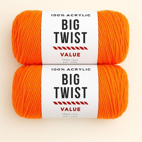 مجموعة خيوط Big Twist Value من قطعتين - برتقالية زاهية 100% أكريليك، 6oz شلات (380 ياردة لكل منها) in Kuwait