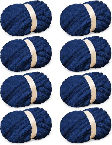 8 Pack Chunky Chenille Yarn for Crocheting, Navy Blue Jumbo Yarn Soft Plush Chunky Blanket Yarn for Hand Knitting, Fluffy Thick Bulky Yarn for Arm Knitting(28 Yds/8.5 Oz Each Skein) in Saudi Arabia