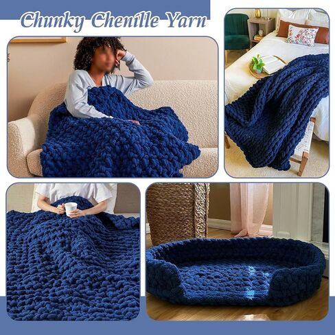8 Pack Chunky Chenille Yarn for Crocheting, Navy Blue Jumbo Yarn Soft Plush Chunky Blanket Yarn for Hand Knitting, Fluffy Thick Bulky Yarn for Arm Knitting(28 Yds/8.5 Oz Each Skein) in Saudi Arabia
