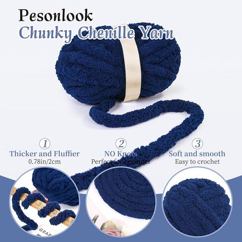 8 Pack Chunky Chenille Yarn for Crocheting, Navy Blue Jumbo Yarn Soft Plush Chunky Blanket Yarn for Hand Knitting, Fluffy Thick Bulky Yarn for Arm Knitting(28 Yds/8.5 Oz Each Skein) in Saudi Arabia