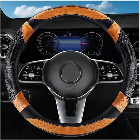 HZEL Car Steering Wheel Cover with Massage Grip, 14.5-15" Soft Breathable Sporty Steering Wheel Protector with Anti-Slip Lining, Auto Interior Decor Accessories, Universal Fit (Black/Red) in Saudi Arabia