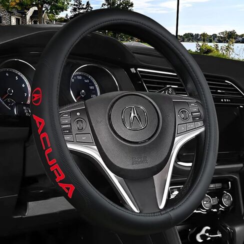 Car Leather Steering Wheel Cover Compatible for Acura Car Universal Size - Black in Saudi Arabia