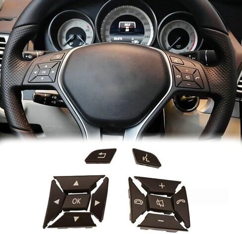 أغطية أزرار تبديل عجلة القيادة باللون البني لسيارة Mercedes-Benz W204 C-Class 2012-2014، W212 E-Class 2014-2015، وX204 GLK-Class 2013-2015، زوج بديل من البلاستيك الأيسر والأيمن in Kuwait