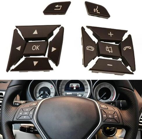 أغطية أزرار تبديل عجلة القيادة باللون البني لسيارة Mercedes-Benz W204 C-Class 2012-2014، W212 E-Class 2014-2015، وX204 GLK-Class 2013-2015، زوج بديل من البلاستيك الأيسر والأيمن in Kuwait