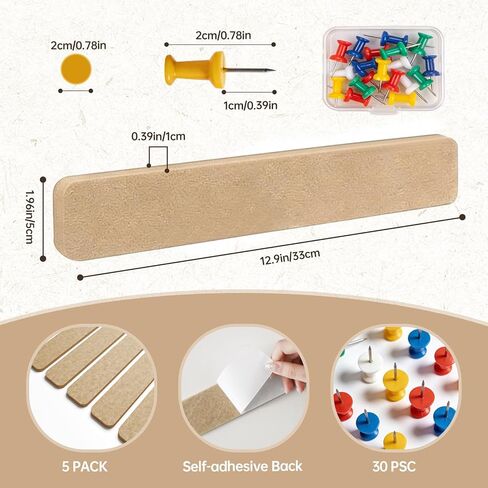5-Pack Felt Bulletin Board Strips 13x2 Inches,Self-Adhesive Cork Board Strips for Wall, Pin Board Strip with 30 Push Pins for Paste Notes,Pictures, Keys,Classroom Home Office (Brown) in Saudi Arabia