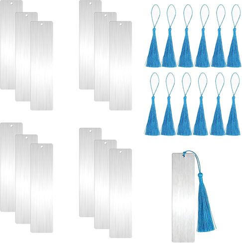 12 Pcs Metal Blank Bookmark Craft Tag 5.12 Inch Metal Craft Bookmark Sublimation Bookmark with Tassel for Reading Office Supplies and Present Tags in Saudi Arabia