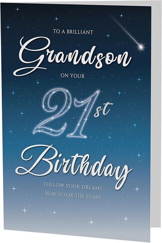 21st Birthday Card for Grandson – Starry Night A5 Greeting Card with Printed Verse – Premium UK Made Milestone Card in Saudi Arabia