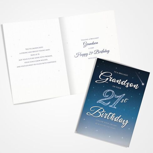 21st Birthday Card for Grandson – Starry Night A5 Greeting Card with Printed Verse – Premium UK Made Milestone Card in Saudi Arabia