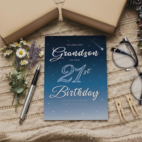 21st Birthday Card for Grandson – Starry Night A5 Greeting Card with Printed Verse – Premium UK Made Milestone Card in Saudi Arabia