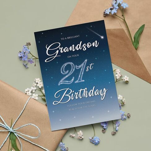 21st Birthday Card for Grandson – Starry Night A5 Greeting Card with Printed Verse – Premium UK Made Milestone Card in Saudi Arabia