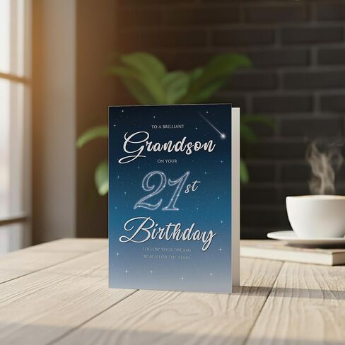 21st Birthday Card for Grandson – Starry Night A5 Greeting Card with Printed Verse – Premium UK Made Milestone Card in Saudi Arabia