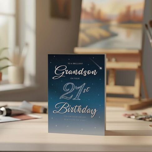 21st Birthday Card for Grandson – Starry Night A5 Greeting Card with Printed Verse – Premium UK Made Milestone Card in Saudi Arabia