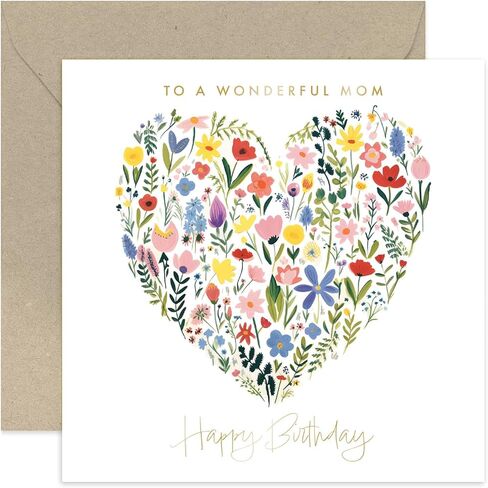 Old English Co. Grandma Birthday Card - Floral Heart Painting Gold Foil - Cute Women's Card | Blank Inside Envelope in Kuwait