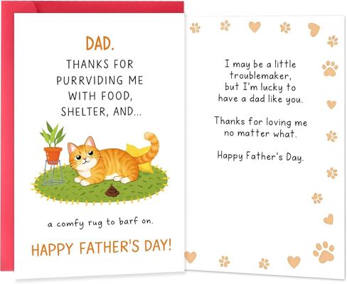 Funny Father's Day Card From The Cat Large 5x7'' Happy Fathers Day Card with Envelope for Dad Hilarious Greeting Card From Fur Baby Humorous Fathers Day Gift for Cat Lover Cat Dad Birthday Card in Kuwait
