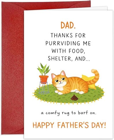 Funny Father's Day Card From The Cat Large 5x7'' Happy Fathers Day Card with Envelope for Dad Hilarious Greeting Card From Fur Baby Humorous Fathers Day Gift for Cat Lover Cat Dad Birthday Card in Kuwait