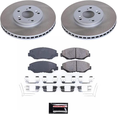 طقم فرامل أمامية PowerStop لسيارة Honda Pilot 2003-08 - وسادات فرامل سيراميك + استبدال دوارات شبه مطلية، SC2302 in Kuwait