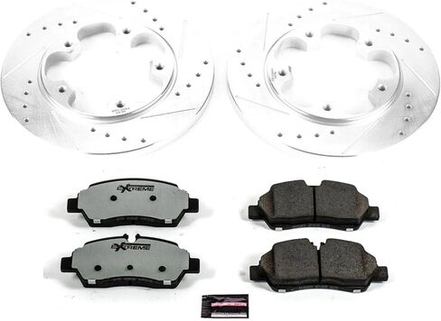 طقم فرامل خلفية PowerStop لسيارة Ford Transit-150 2015-19 |Transit-250 2015-19 |Transit-350 2015-19 - وسادات فرامل سيراميك من ألياف الكربون للشاحنة والسحب + ترقية الدوارات المحفورة والمشقوقة، K7145-36 in Kuwait