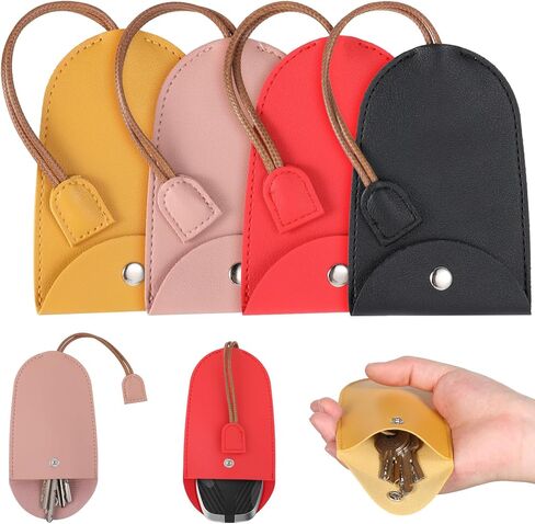 Protective Pull out Key Case, 4 PCS Pull out Keys Covers Case Retractable Car Keychain Pouch Large-Capacity PU Leather Key Holder for Purse Men & Women, Anti-Loss Not Easy to Slip Keys Pouch in Saudi Arabia