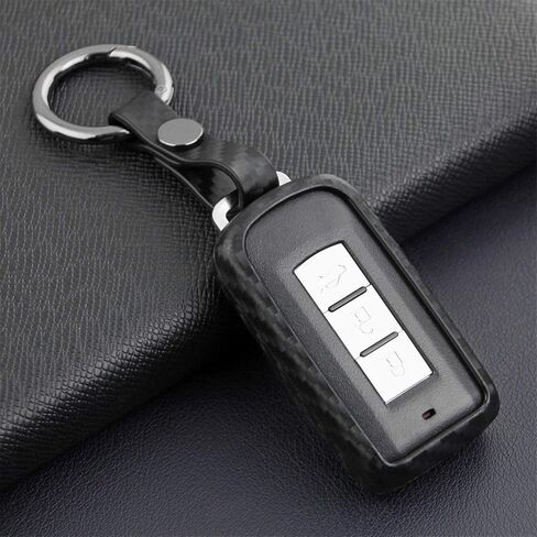 Soft Silicone Rubber Carbon Fiber Texture Case Key Fob Cover for Mitsubishi ASX Eclipse Cross Fortis Galant Lancer EVO Evolution Mirage Outlander RVR Car Key Shell - Black - Round Keychain in Saudi Arabia