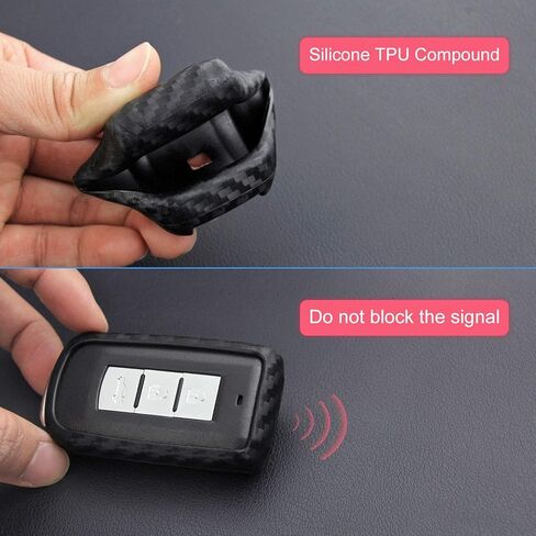 Soft Silicone Rubber Carbon Fiber Texture Case Key Fob Cover for Mitsubishi ASX Eclipse Cross Fortis Galant Lancer EVO Evolution Mirage Outlander RVR Car Key Shell - Black - Round Keychain in Saudi Arabia
