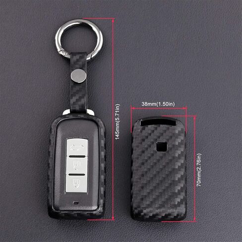 Soft Silicone Rubber Carbon Fiber Texture Case Key Fob Cover for Mitsubishi ASX Eclipse Cross Fortis Galant Lancer EVO Evolution Mirage Outlander RVR Car Key Shell - Black - Round Keychain in Saudi Arabia