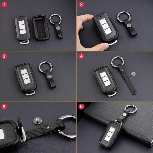 Soft Silicone Rubber Carbon Fiber Texture Case Key Fob Cover for Mitsubishi ASX Eclipse Cross Fortis Galant Lancer EVO Evolution Mirage Outlander RVR Car Key Shell - Black - Round Keychain in Saudi Arabia