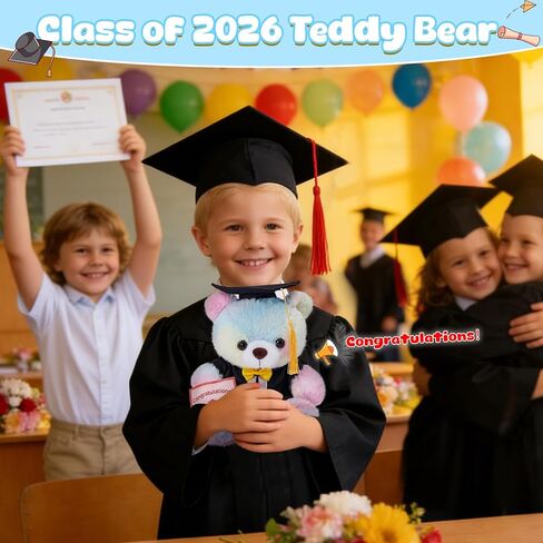 10 بوصات دب التخرج فئة 2026، دمية دب قابلة للتسجيل بنبضات القلب مع ثوب دبلوم قبعة، تسجيل قوس قزح دب التخرج مع مسجل 30 ثانية، هدية تخرج لكلية رياض الأطفال بالمدرسة الثانوية in Kuwait