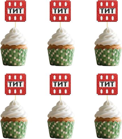 24 Pcs Pixel Happy Birthday Cupcake Toppers Pixel Style Cake Picks Decorations for Birthday Kids Boy and Girl Red Black in Saudi Arabia