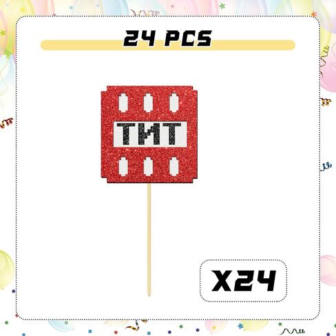 24 Pcs Pixel Happy Birthday Cupcake Toppers Pixel Style Cake Picks Decorations for Birthday Kids Boy and Girl Red Black in Saudi Arabia