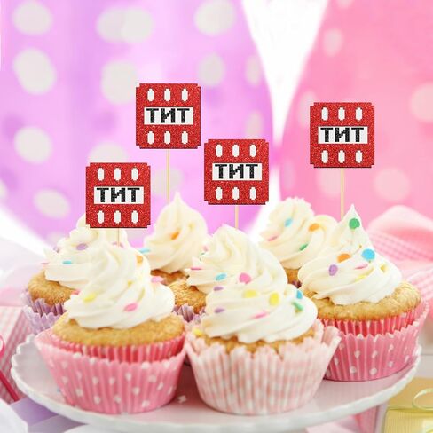 24 Pcs Pixel Happy Birthday Cupcake Toppers Pixel Style Cake Picks Decorations for Birthday Kids Boy and Girl Red Black in Saudi Arabia