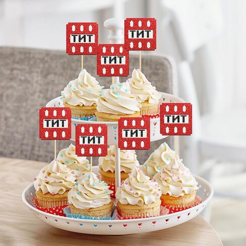 24 Pcs Pixel Happy Birthday Cupcake Toppers Pixel Style Cake Picks Decorations for Birthday Kids Boy and Girl Red Black in Saudi Arabia