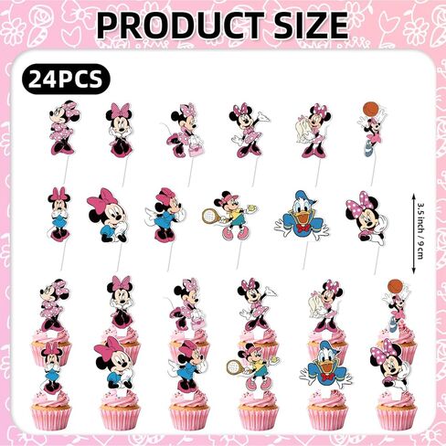 25Pcs Minnie Birthday Party Supplies Pack Includes 1 Cake Topper 24 Cupcake Toppers for Minnie Party Supplies in Saudi Arabia
