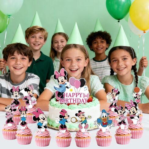 25Pcs Minnie Birthday Party Supplies Pack Includes 1 Cake Topper 24 Cupcake Toppers for Minnie Party Supplies in Saudi Arabia