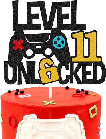 Level 11 Unlocked Cake Topper Happy 11 Birthday Cake Toppers Game Controller 11th Birthday Cake Decor - Video Game Theme Party Supplies for Men Women Teenager in Saudi Arabia