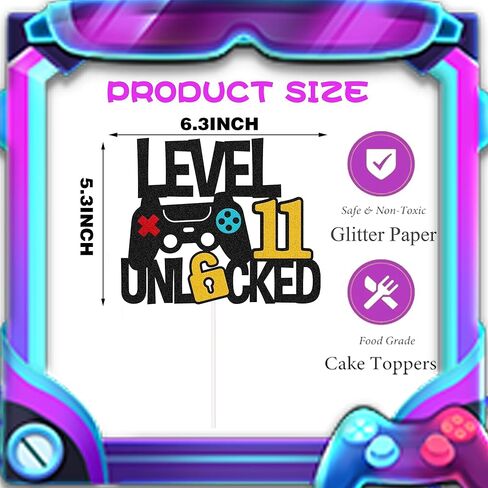 Level 11 Unlocked Cake Topper Happy 11 Birthday Cake Toppers Game Controller 11th Birthday Cake Decor - Video Game Theme Party Supplies for Men Women Teenager in Saudi Arabia