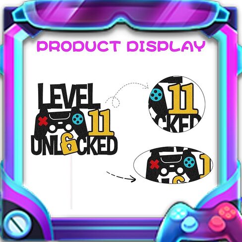 Level 11 Unlocked Cake Topper Happy 11 Birthday Cake Toppers Game Controller 11th Birthday Cake Decor - Video Game Theme Party Supplies for Men Women Teenager in Saudi Arabia