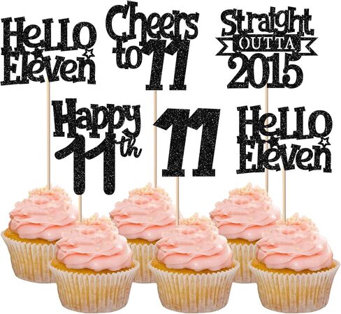 30 Pack Straight Outta 2015 Cupcake Toppers Glitter Black Eleven Happy 11st Birthday Cupcake Picks Cheers to 11 Years Cake Decorations for Baby Shower Boys Girls Kids 11st Birthday Party Supplies in Kuwait