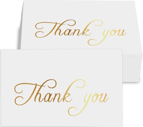 100 small pink 3.5 x 2 inch gold foil thank you cards with free write on back, perfect for small business owners, weddings, party cards and more. in Saudi Arabia