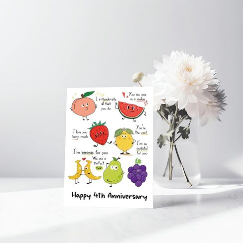 UUEFKTN Cute 4th Wedding Anniversary Card for Women Men, Funny 4 Year Annversary Card Gift for Husband Wife Boyfriend Girlfriend Partner, Lovely Fruit Pun Anniversary Decor For Him Her in Saudi Arabia