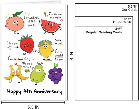 UUEFKTN Cute 4th Wedding Anniversary Card for Women Men, Funny 4 Year Annversary Card Gift for Husband Wife Boyfriend Girlfriend Partner, Lovely Fruit Pun Anniversary Decor For Him Her in Saudi Arabia