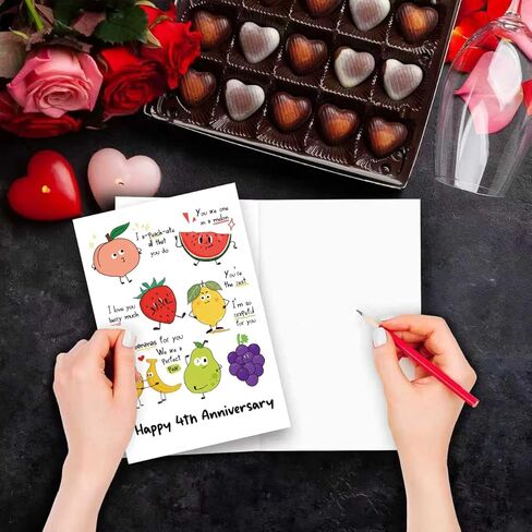 UUEFKTN Cute 4th Wedding Anniversary Card for Women Men, Funny 4 Year Annversary Card Gift for Husband Wife Boyfriend Girlfriend Partner, Lovely Fruit Pun Anniversary Decor For Him Her in Saudi Arabia