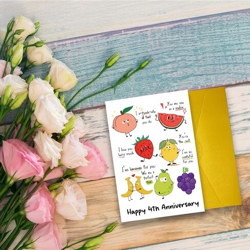 UUEFKTN Cute 4th Wedding Anniversary Card for Women Men, Funny 4 Year Annversary Card Gift for Husband Wife Boyfriend Girlfriend Partner, Lovely Fruit Pun Anniversary Decor For Him Her in Saudi Arabia